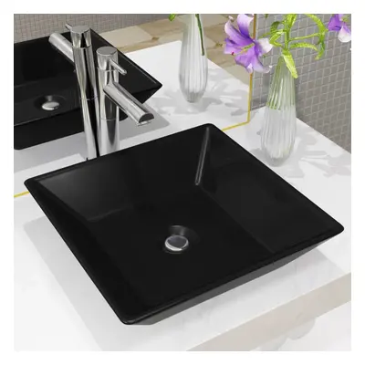 vidaXL Basin Ceramic Square Black 41.5x41.5x12cm Bathroom Countertop Sink