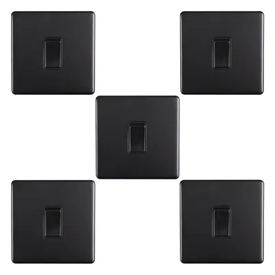 5 PACK Gang Single Light Switch SCREWLESS MATT BLACK Way 10A Slim Rocker