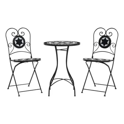 (black and white) vidaXL Mosaic Bistro Set Outdoor Bar Set Table and Chair Iron and Ceramic