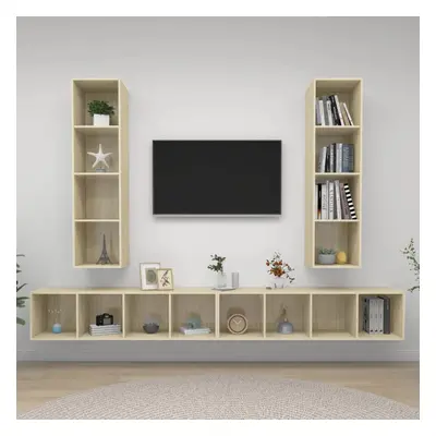 vidaXL 4x Wall Mounted TV Cabinets Sonoma Oak Chipboard Living Room Furniture