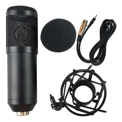 (Black) Condenser Microphone Kit Live Set Metal Shockproof Professional Recording Studio