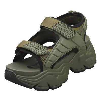 (5) Buffalo Binary Track Vegan Womens Platform Sandals in Khaki