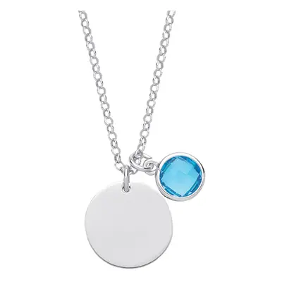 Jewelco London Sterling Silver Aqua Blue Checkerboard Button CZ December Birthstone Medallion Ne