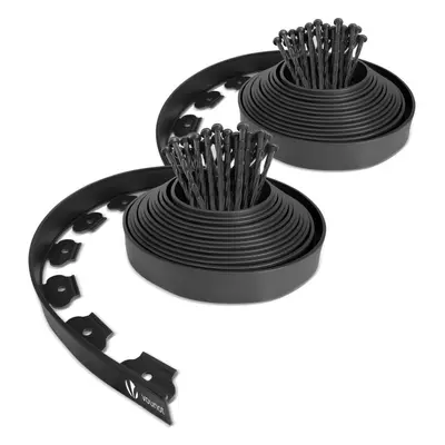 VOUNOT Plastic Garden Edging, Flexible Lawn Edging with Pegs, Black 20m