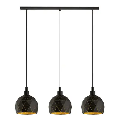 Pendant Ceiling Light Colour Black Faceted Gold Inner Shade Bulb E14 3x40W