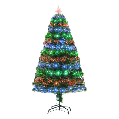 HOMCOM 5FT Prelit Artificial Christmas Tree Fiber Optic Xmas Decoration, Green