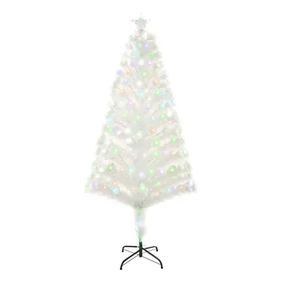 HOMCOM 5FT Prelit Artificial Christmas Tree Fiber Optic Xmas Decoration, White