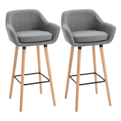 HOMCOM PCs Upholstered Bucket Seat Bar Stools w/ Solid Wood Legs Grey