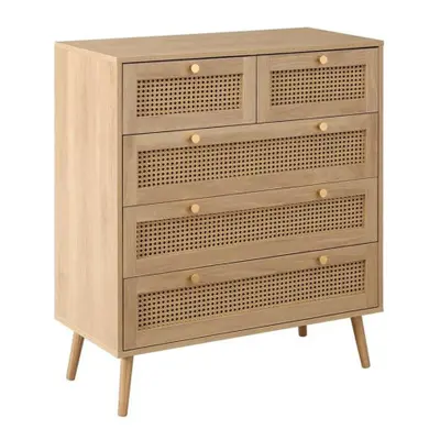 Brown Oak Chest of Drawers Rattan Birlea Croxley Mid Century Modern