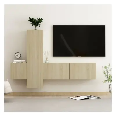 vidaXL TV Cabinet Set Piece Sonoma Oak Chipboard Home Furniture TV Stand