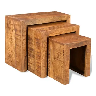 Solid Antique-style Mango Wood Set of Nesting Tables Durable Table Set