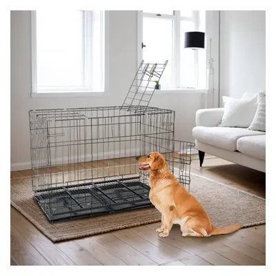 100CM Large Dog Cage Puppy Cat Pet Crate Carrier Small Medium Big Metal Cages