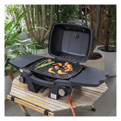 Portable Gas Grill Propane Grill with Side Tables and Lid, Temperature Monitor