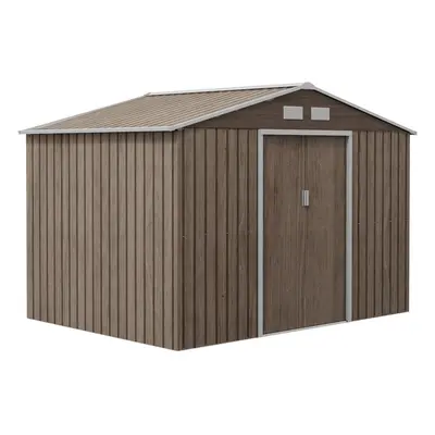 Outsunny x 6FT Galvanised Garden Storage Shed with Sliding Door, Brown