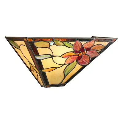 Tiffany Glass Wall Light Cream & Bold Red Flower Shade Interior Sconce i00251