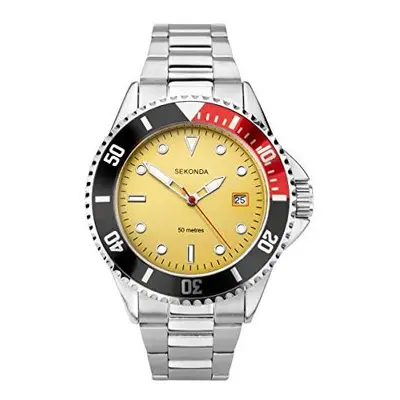 Sekonda Mens Sports Watch with Yellow Dial and Stainless Steel Bracelet