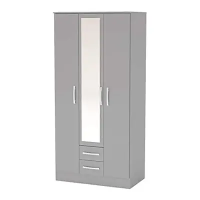 Larz Door Drawer Wardrobe With Mirror-Grey