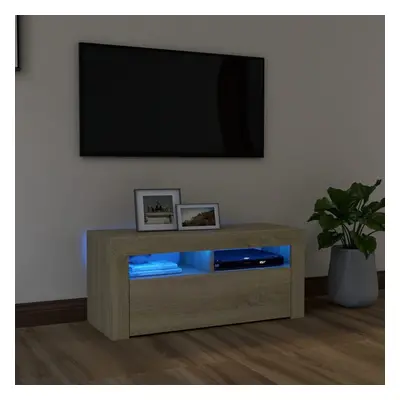 vidaXL TV Cabinet with LED Lights Sonoma Oak Hifi Stand Living Room Furniture