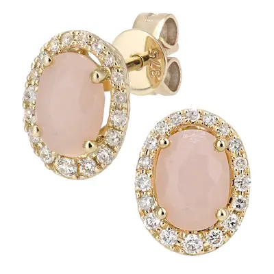 Jewelco London 9ct Yellow Gold Round 20pts Diamond Oval 2.1ct Opal Cluster Drop Earrings - DE1AX