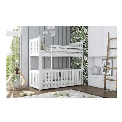 (White, Foam Mattress) Wooden Bunk Bed Cris with Cot Bed