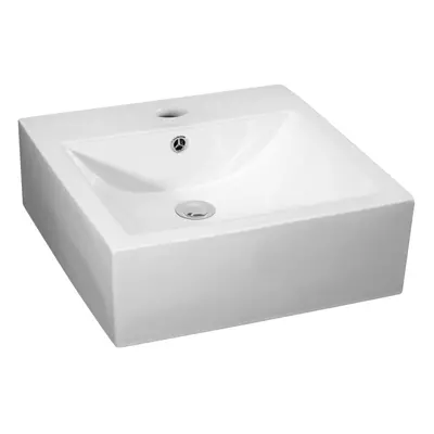 Square Tap Hole Ceramic Countertop Vessel with Overflow - 470mm