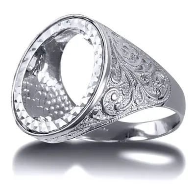 (R) Jewelco London Men's Solid Silver Floral Engraved Full Sovereign Mount Ring