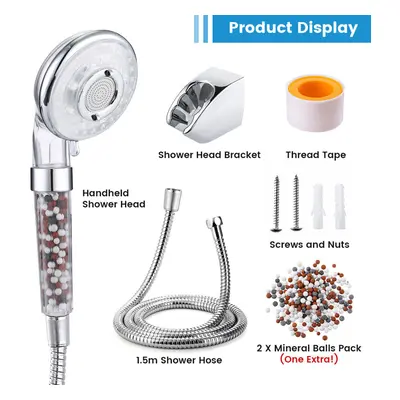 (EU Plug three-piece suit) Shower Head Filtration Hand Mode With Limescale Filter And Ion A Pack