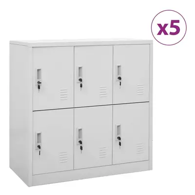 vidaXL 5x Locker Cabinets Light Grey Steel Office School Storage Side Cabinet