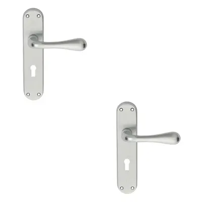 2x PAIR Smooth Round Bar Handle on Lock Backplate x 40mm Satin Chrome