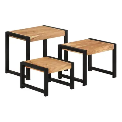 vidaXL Solid Wood 3x Nesting Tables with Sheesham Finish Accent End Side Table