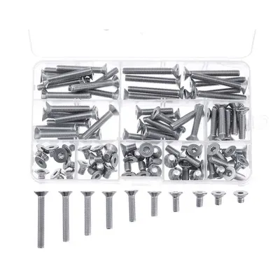 100Pcs M6 Stainless Steel Hex Socket Flat Head Screw Bolts Assortment Set