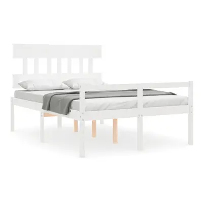 (white, x cm/high) vidaXL Bed Frame with Headboard Mattress Foundation Bed Base Single Solid Woo