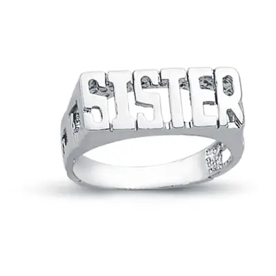 (L) Jewelco London Rhodium Plated Sterling Silver SISTER Signet ID Ring 7mm