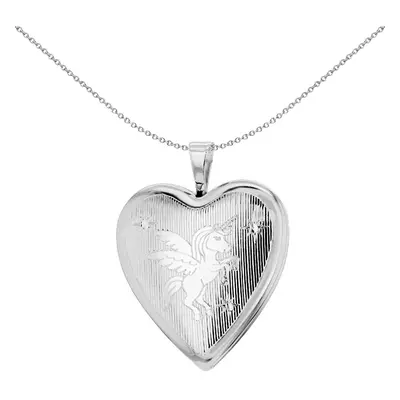 Jewelco London Sterling Silver Winged Angel Unicorn Love Heart Locket Pendant 21mm inch - 8-65-3