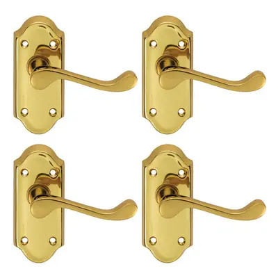 4x PAIR Victorian Scroll Lever on Short Latch Backplate x 48mm Brass