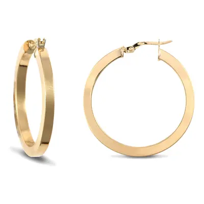 Jewelco London Ladies 9ct Yellow Gold Square Tube 3mm Hoop Earrings 30mm - JER458C