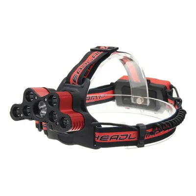 (Red) 6-Modes 7xT6+2xQ5 LED Head Lamp USB Rechargeable Camping Head Torch With SOS Whistle Funct