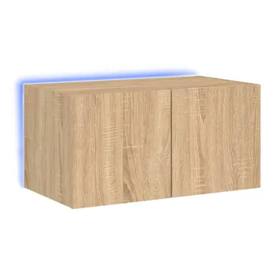 vidaXL TV Wall Cabinet with LED Lights Floating TV Unit TV Cabinet Sonoma Oak