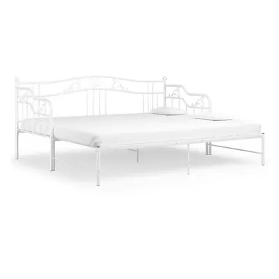 vidaXL Pull-out Sofa Bed Frame White Metal for Day Sleeping Sleepover Guest