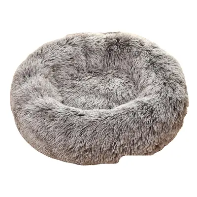 (Coffee, S) Pet Dog Cat Calming Bed Round Warm Soft Plush Sleeping Bed Donut Cushion