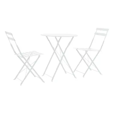 vidaXL Piece Outdoor Bistro Set White Steel Balcony Furniture Stool Table