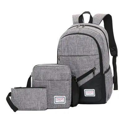 (Grey) Pcs Backpack School Bag Laptop Bag Canvas Cross body Bags Camping Travel Handbag Pen Bag