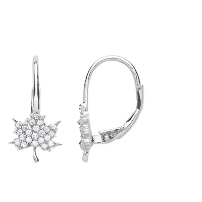 Jewelco London Ladies Sterling Silver Cubic Zirconia Canada Maple Leaf Drop Earrings - GVE709