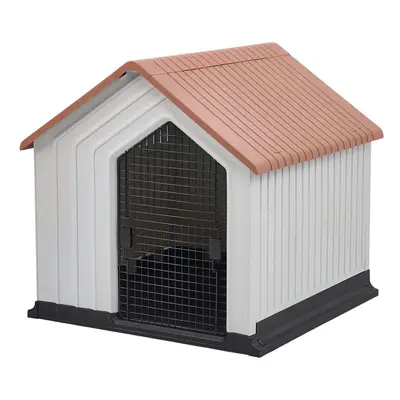 (Orange+White, 62cm W x 61cm D x 60cm H) Waterproof Plastic Dog House Pet Kennel with Door