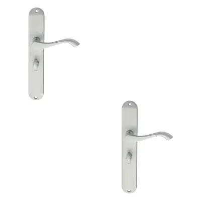 2x PAIR Curved Handle on Long Slim Bathroom Backplate x 40mm Satin Chrome