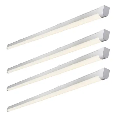 4 PACK 4ft Flicker Free Batten Light - 18W Cool White LED - Matt White & Opal