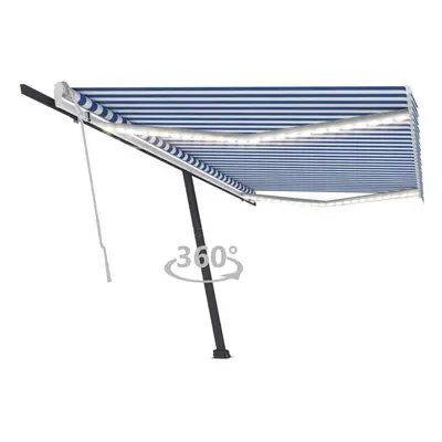 vidaXL Manual Retractable Awning with LED 500x300 cm Blue and White Balcony