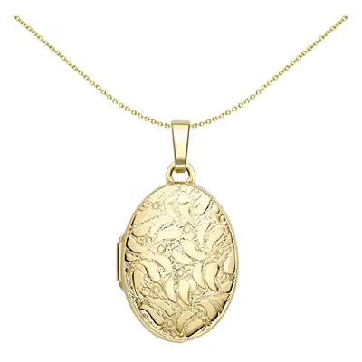 Jewelco London 9ct Yellow Gold Double Sided Flower Drop Oval Locket Pendant - LKNR02229