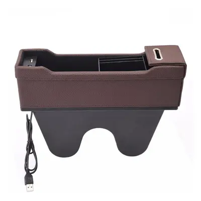 (Brown) Car Right Seat Crevice Gap Leather Phone ID Card Key Storage Coin Box Car Cradles Organi