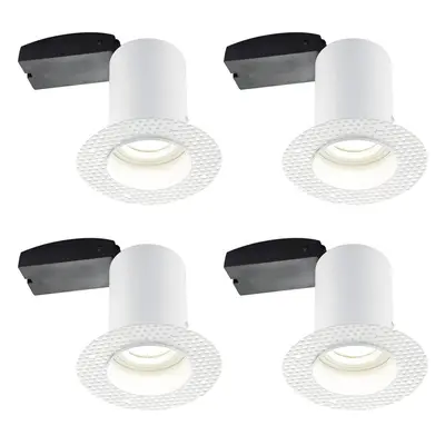 4 PACK Plaster-In Fire Rated Downlight - 50W GU10 Reflector LED - Trimless